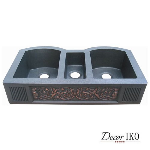 Тройная мойка из меди с фартуком KT-44239