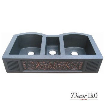Тройная мойка из меди с фартуком KT-44239